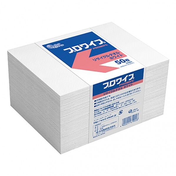プロワイプ・リサイクルタオル・帯止め ホワイト 2-1621-06 50枚