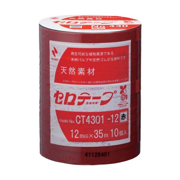 ニチバン 着色セロテープ NO．430 赤 12mmX35m 1本（10巻入り） CT4301-12 10巻