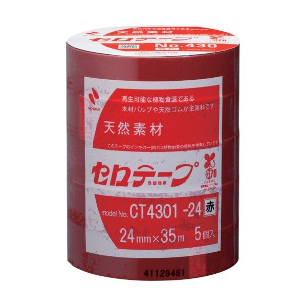 ニチバン 着色セロテープ NO.430 赤 24mmX35m 1本(5巻入り) CT4301-24 5巻