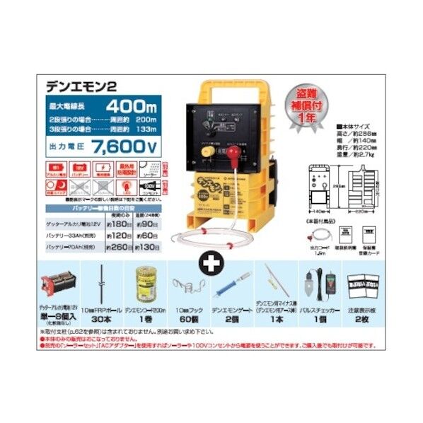 末松電子製作所 デンエモン2 コード100mセット 防獣 電気柵 941-679413 1点