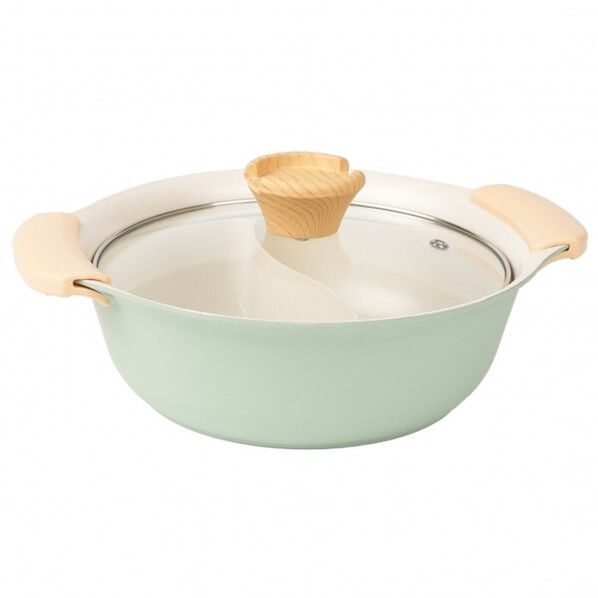 セラミック2食仕切り鍋20cmグリーン