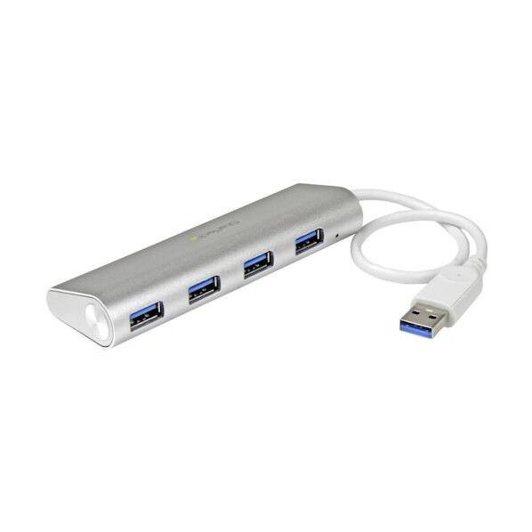  USBハブ/USB 3.0/4ポート Type-A/バスパワー/シルバー/27cm一体型ケーブル ST43004UA 1個...