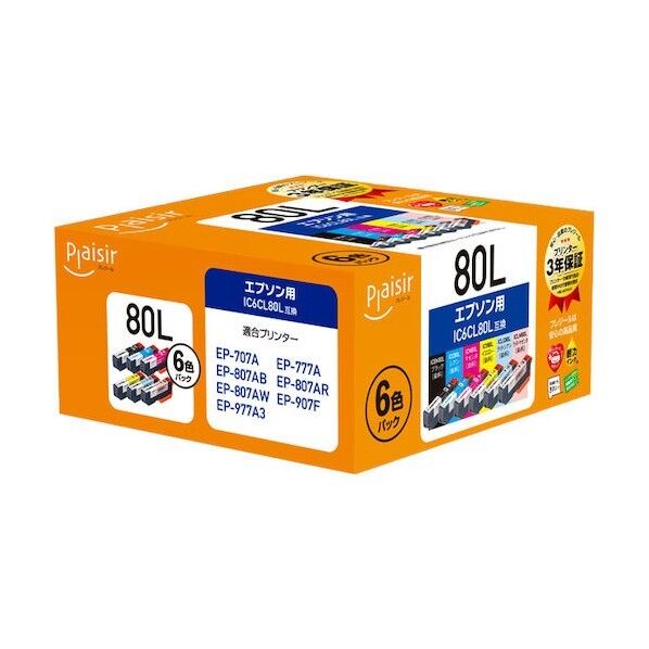 Plaisir エプソン IC6CL80L互換インクカートリッジ PLE-E80L-6P 6個