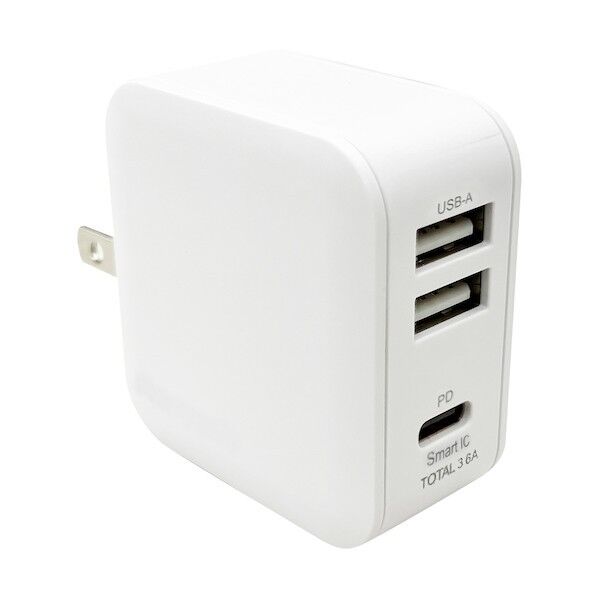 【+ECO】USB X2/PD対応 TYPE-CX1 WH 3.6A AKJ-E36PD3WH 1個
