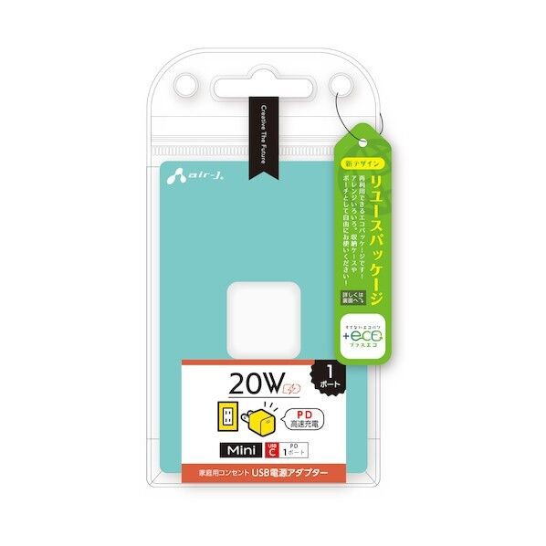 【+ECO】PD20W対応 USB-CポートAC充電器 WH AKJ-E20WPD1 WH 1個