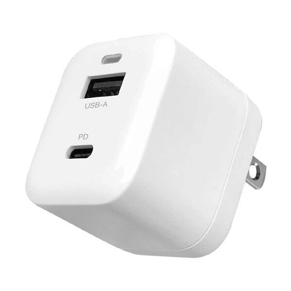 PowerDelivery対応 PD23W 2ポート コンセントAC充電器 ホワイト AKJ-N23WPD1 WH 1個