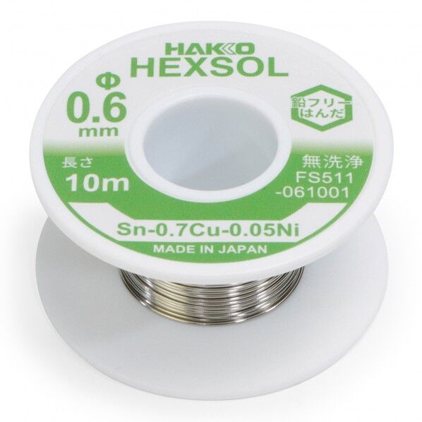 白光(HAKKO) 巻きはんだ ヘクスゾール 鉛フリー 共晶 Sn-0．7Cu-0．05Ni Φ0．6mm 10m FS511-061001 1巻...