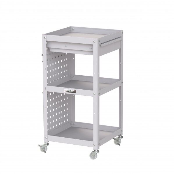 コンビニワゴン ナイロンキャスター パンチングパネル・キャビネット付3段 WCLPCN-3-P 1点