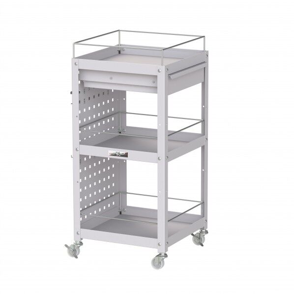 コンビニワゴン ナイロンキャスター パンチングパネル・コボレ止め・キャビネット付3段 WCLPFCN-3-P 1点