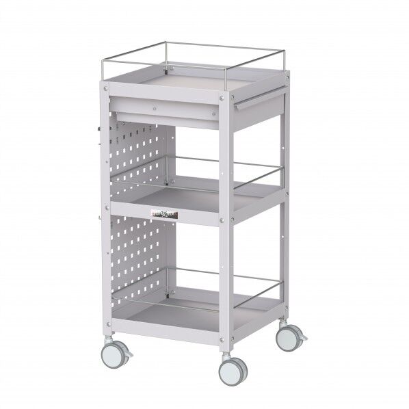 コンビニワゴン 双輪キャスター パンチングパネル・コボレ止め・キャビネット付き3段 WCLPFCS-3-P 1点