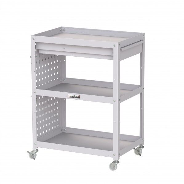 コンビニワゴン ナイロンキャスター パンチングパネル・キャビネット付3段 WCPCN-3-P 1点