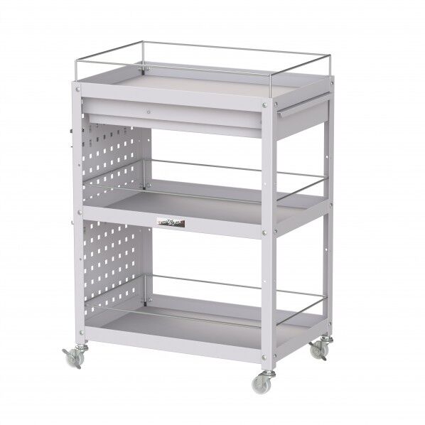 コンビニワゴン ナイロンキャスター パンチングパネル・コボレ止め・キャビネット付3段 WCPFCN-3-P 1点