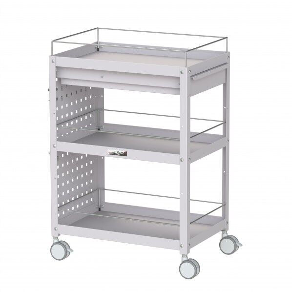 コンビニワゴン 双輪キャスター パンチングパネル・コボレ止め・キャビネット付き3段 WCPFCS-3-P 1点