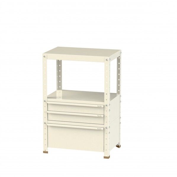 スペシャルワゴン 固定式 キャビネット超深型1段×1個、浅型2段×1台アイボリー W6-BSD-IV 1点