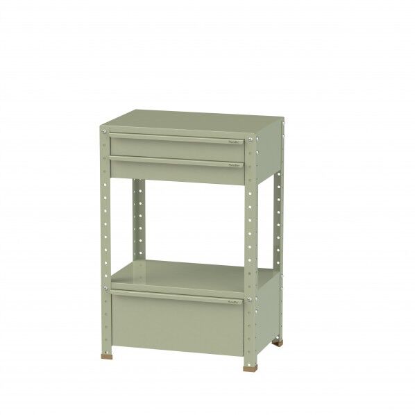 スペシャルワゴン 固定式 キャビネット超深型1段×1個、浅型2段×1台グリーン W6-SBD-G 1点