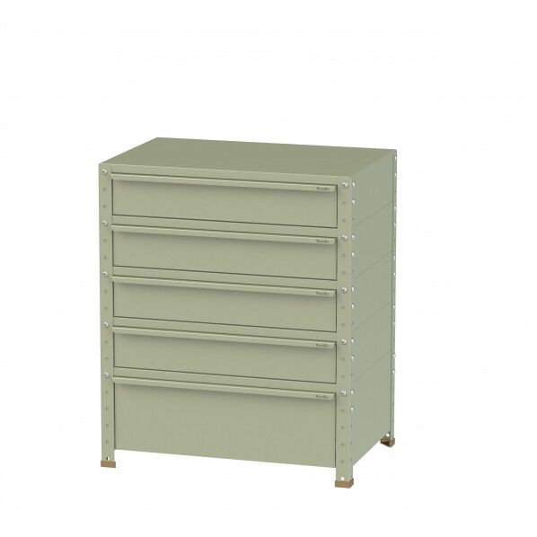 スペシャルワゴン 固定式 キャビネット深型1段×4個、超深型1段×1個グリーン W7-M4D-G 1点