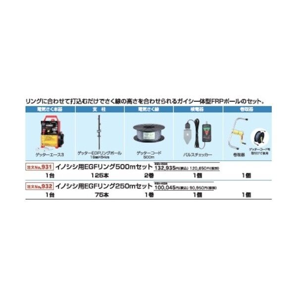 イノシシ用電気さくセット EGFリング500mセット 931-679314 1式