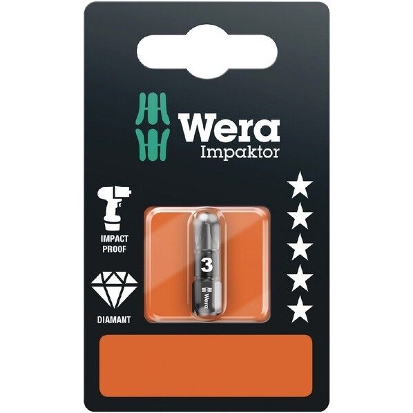 Wera Werkzeuge GmbH ダイヤコート インパクト用ドライバービット サイズPZ3x25mm 073922 1個...