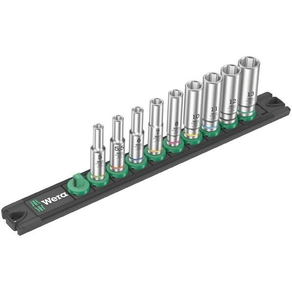 Wera Werkzeuge GmbH 差込角1/4SQ ディープソケットセット 9点入 レール付 005410 1セット...
