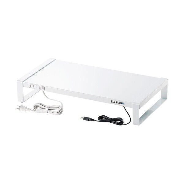 ※法人専用品※サンワサプライ 電源タップ+USBハブ付き机上ラック(W500) ホワイト MR-LC204WN 1セット...