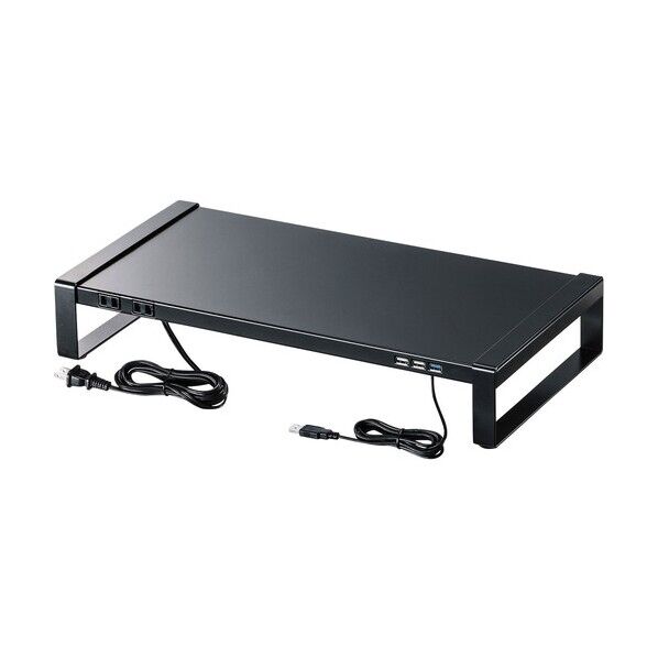 ※法人専用品※サンワサプライ 電源タップ+USBハブ付き机上ラック(W500) ブラック MR-LC204BKN 1セット...