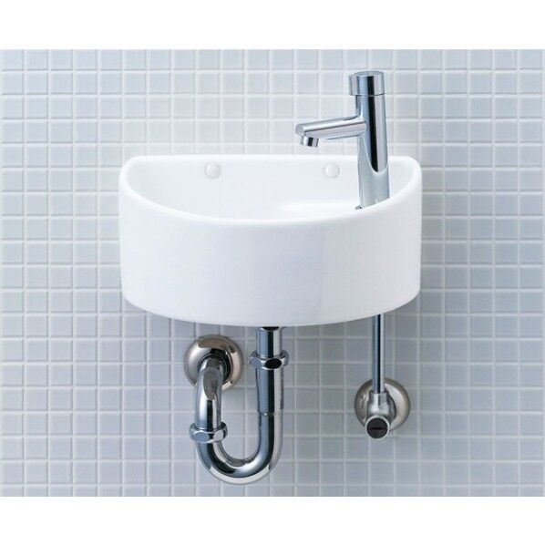 狭小手洗シリーズ ハイパーキラミック 手洗タイプ 丸形 壁排水(Pトラップ) 壁給水