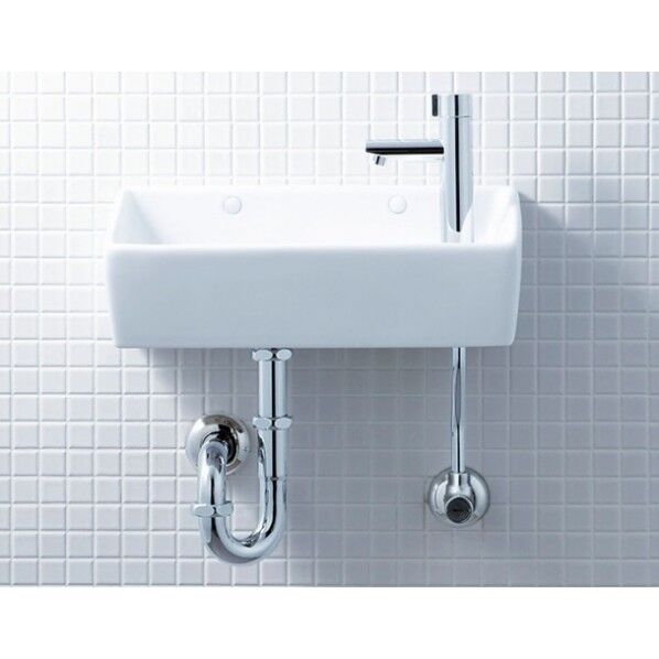 狭小手洗シリーズ ハイパーキラミック 手洗タイプ 角形 壁排水(Pトラップ) 床給水