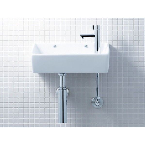 狭小手洗シリーズ ハイパーキラミック 手洗タイプ 角形 壁排水(ボトルトラップ) 壁給水