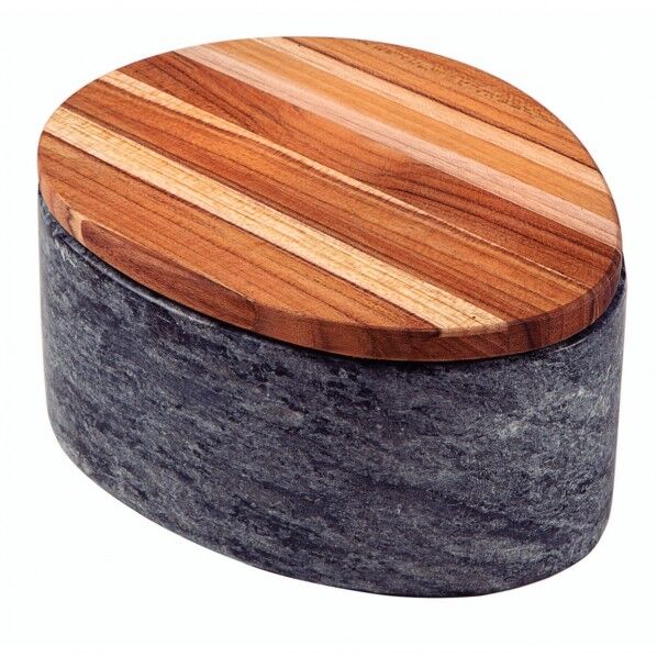 コンクレータ石皿木製蓋付きチーク16×13cm