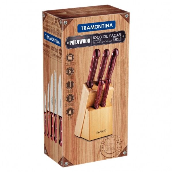 ポリウッドナイフ5本セット木製ストッカー付レッド