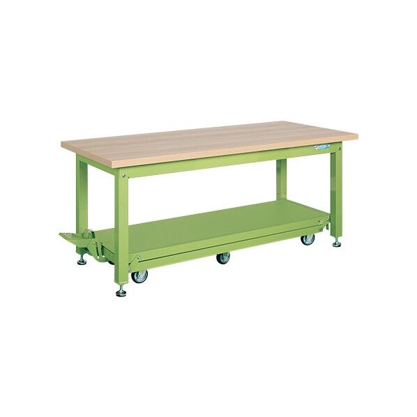 重量作業台ペダル昇降移動式(KWC/耐荷重2000kg/木目メラミン天板/H740)