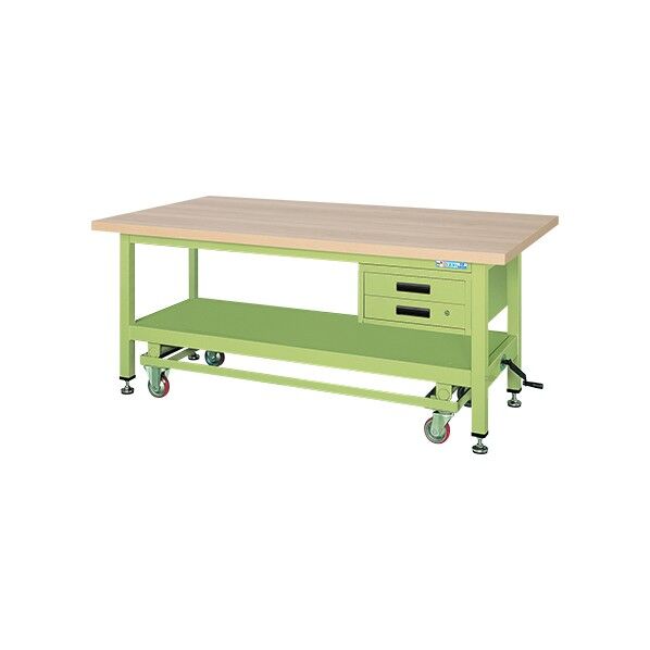 超重量作業台ハンドル昇降移動式(KWC/耐荷重2000kg/木目メラミン天板/H740)
