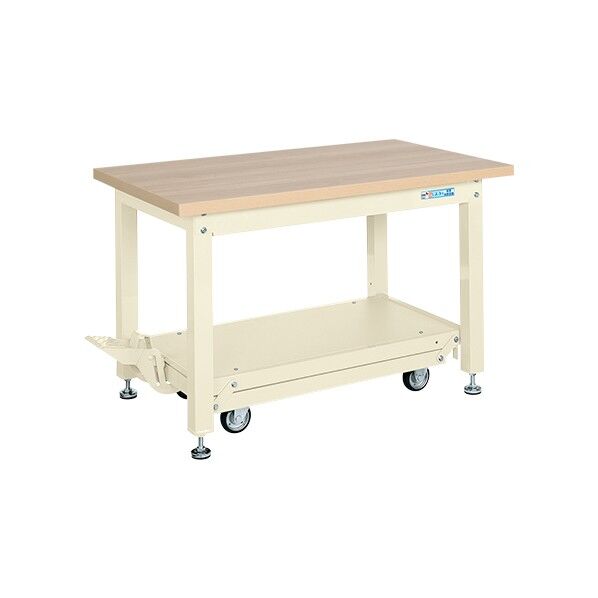 重量作業台ペダル昇降移動式(KWC/耐荷重2000kg/木目メラミン天板/H740)