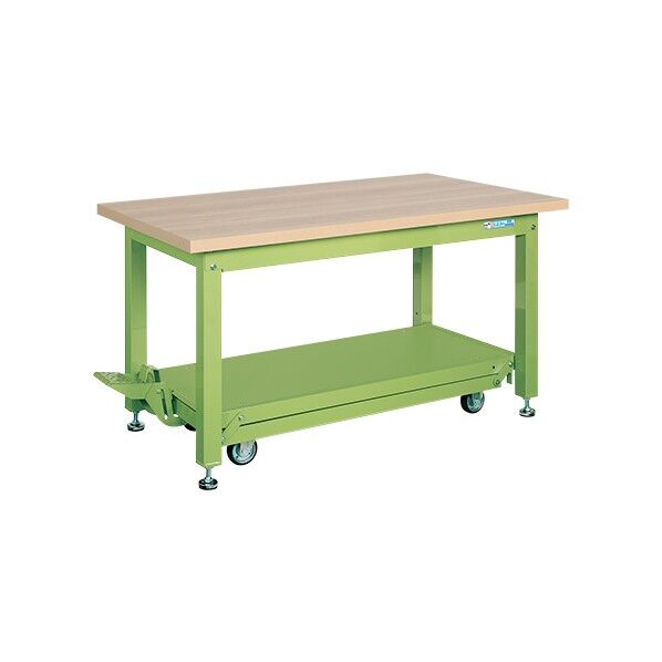 重量作業台ペダル昇降移動式(KWC/耐荷重2000kg/木目メラミン天板/H740)