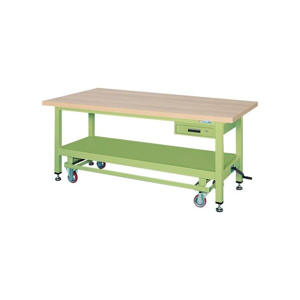 超重量作業台ハンドル昇降移動式(KWC/耐荷重2000kg/木目メラミン天板/H740)
