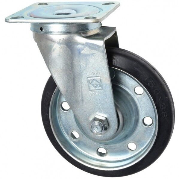 東正車輌 ゴールドキャスター 中荷重 自在キャスター150φ ゴム車 黒 SJ-150R 1個