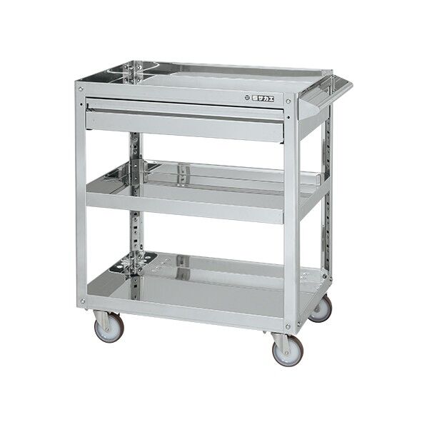 ステンレススーパーワゴン(SUS304/プレート式ナイロンウレタン車/ステンレス金具仕様/引出付)