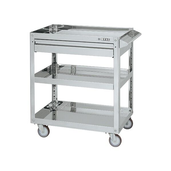 ステンレススーパーワゴン(SUS304/プレート式ナイロンウレタン車/スチール金具仕様/引出付)