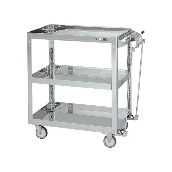 ステンレススーパーワゴン(SUS304/プレート式ナイロンウレタン/ステンレス金具/ハンドブレーキ)