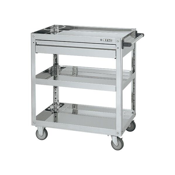 ステンレススーパーワゴン(SUS430/プレート式エラストマー車/スチール金具仕様/引出付)