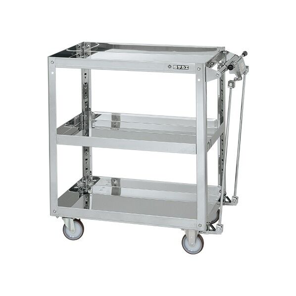 ステンレススーパーワゴン(SUS430/プレート式ナイロンウレタン/スチール金具/ハンドブレーキ)