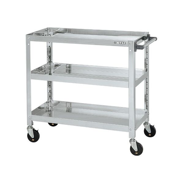 ステンレススーパーワゴン(SUS304/ねじ込み式導電性ゴム車/スチール金具仕様)