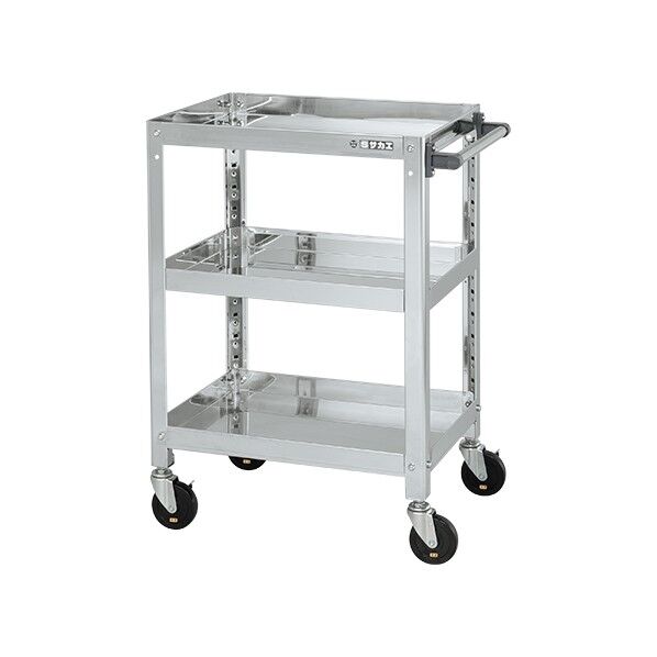 ステンレススーパーワゴン(SUS430/ねじ込み式導電性ゴム車/スチール金具仕様)