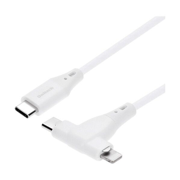 USBケーブル 超柔らかで絡まりにくい 2in1ケーブル 1m ホワイト OWL-CBSCLC10-WH 1個