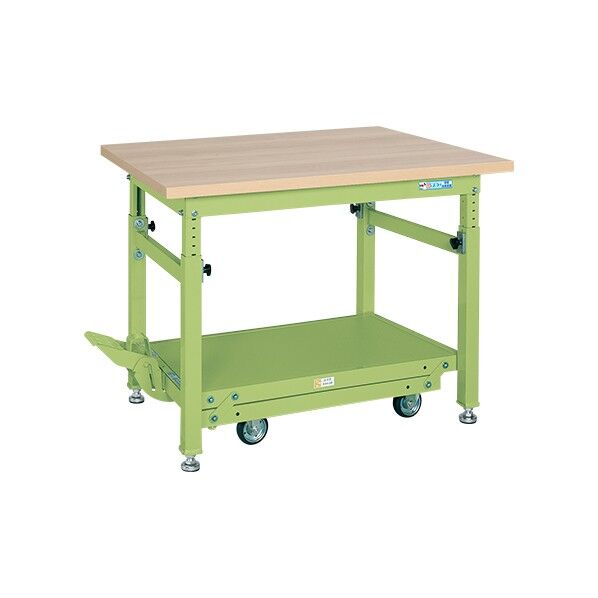 重量ペダル昇降移動式作業台(TKW/耐荷重500kg/木目メラミン天板/H740~1040)