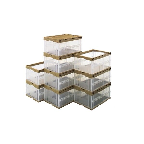 折りたたみコンテナ(透明)ベージュ 30リットル