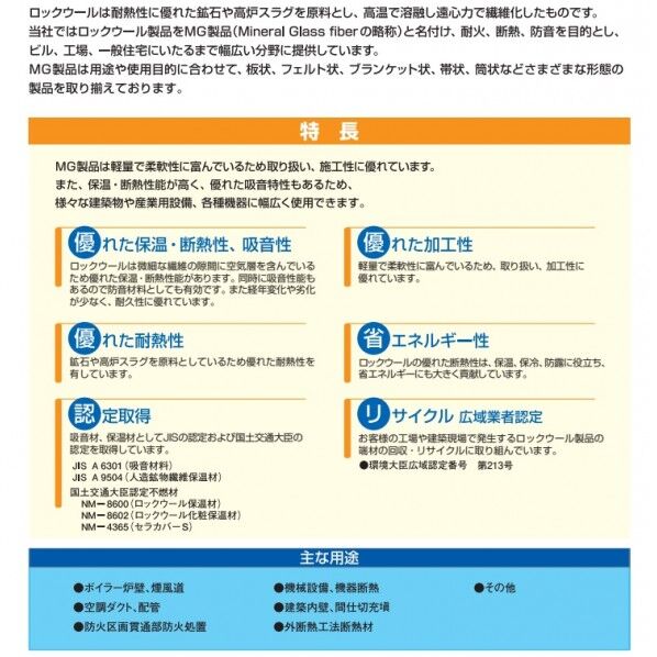 ニチアス ロックウール ボード状断熱材・吸音材 MGボード080 厚さ100