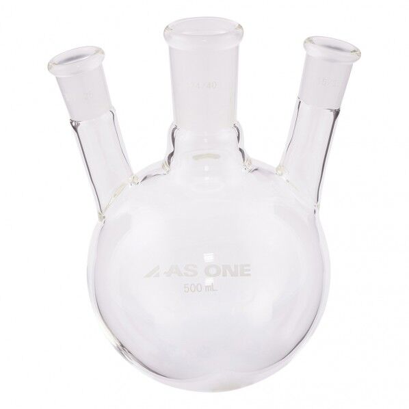 三つ口フラスコ 500 側管摺合 15/25 3-6522-03 1