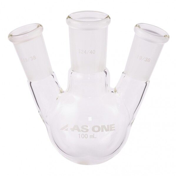 三つ口フラスコ 100 側管摺合 19/38 3-6523-01 1