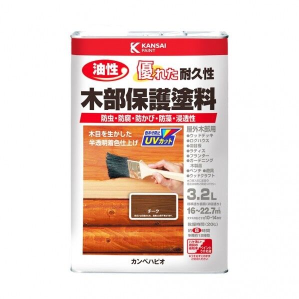 カンペハピオ 油性木部保護塗料 油性(木目を生かした半透明着色仕上げ) 169×104×252(mm) チーク 1缶 x 4点...